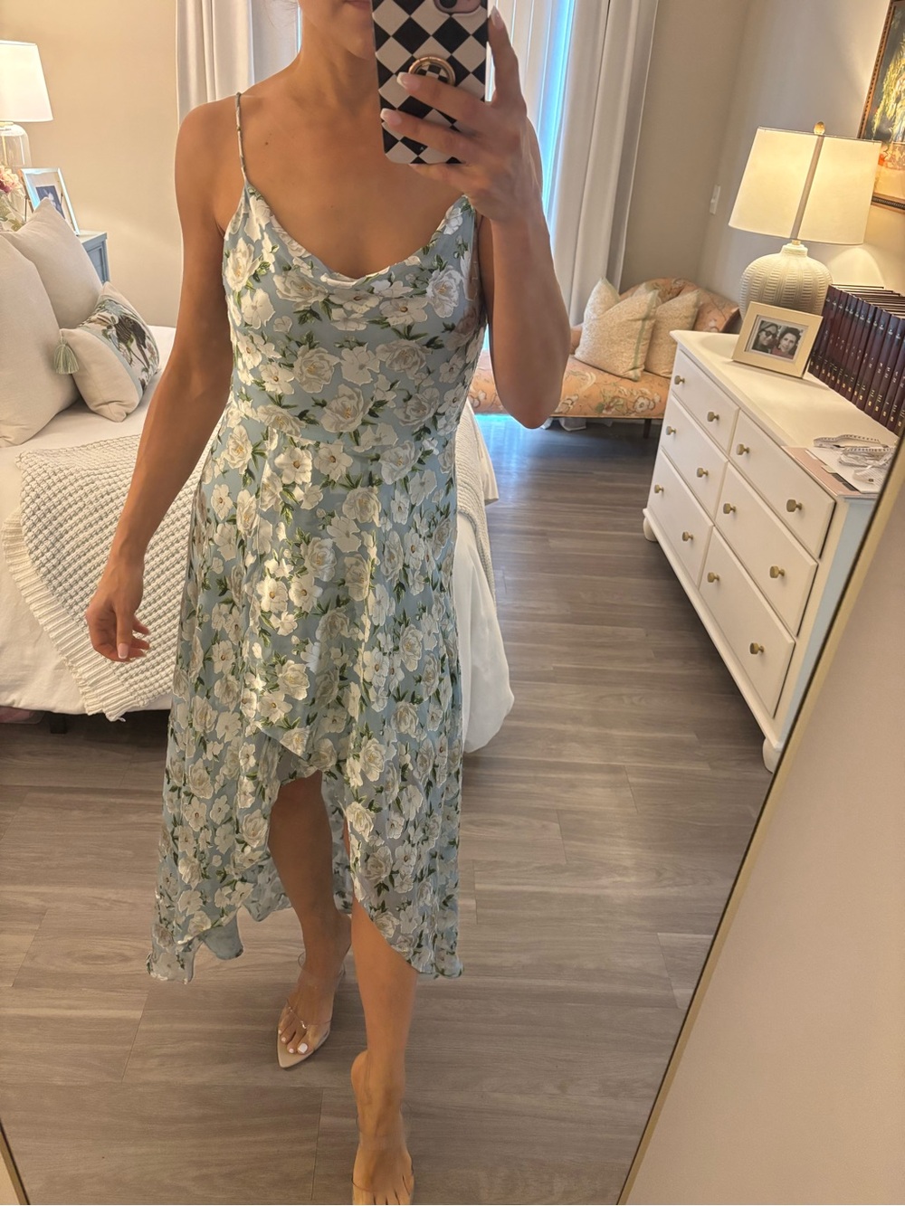 💙 Alice + Olivia Floral Cowl Neck Asymmetric Midi Dress|Size 4 💙